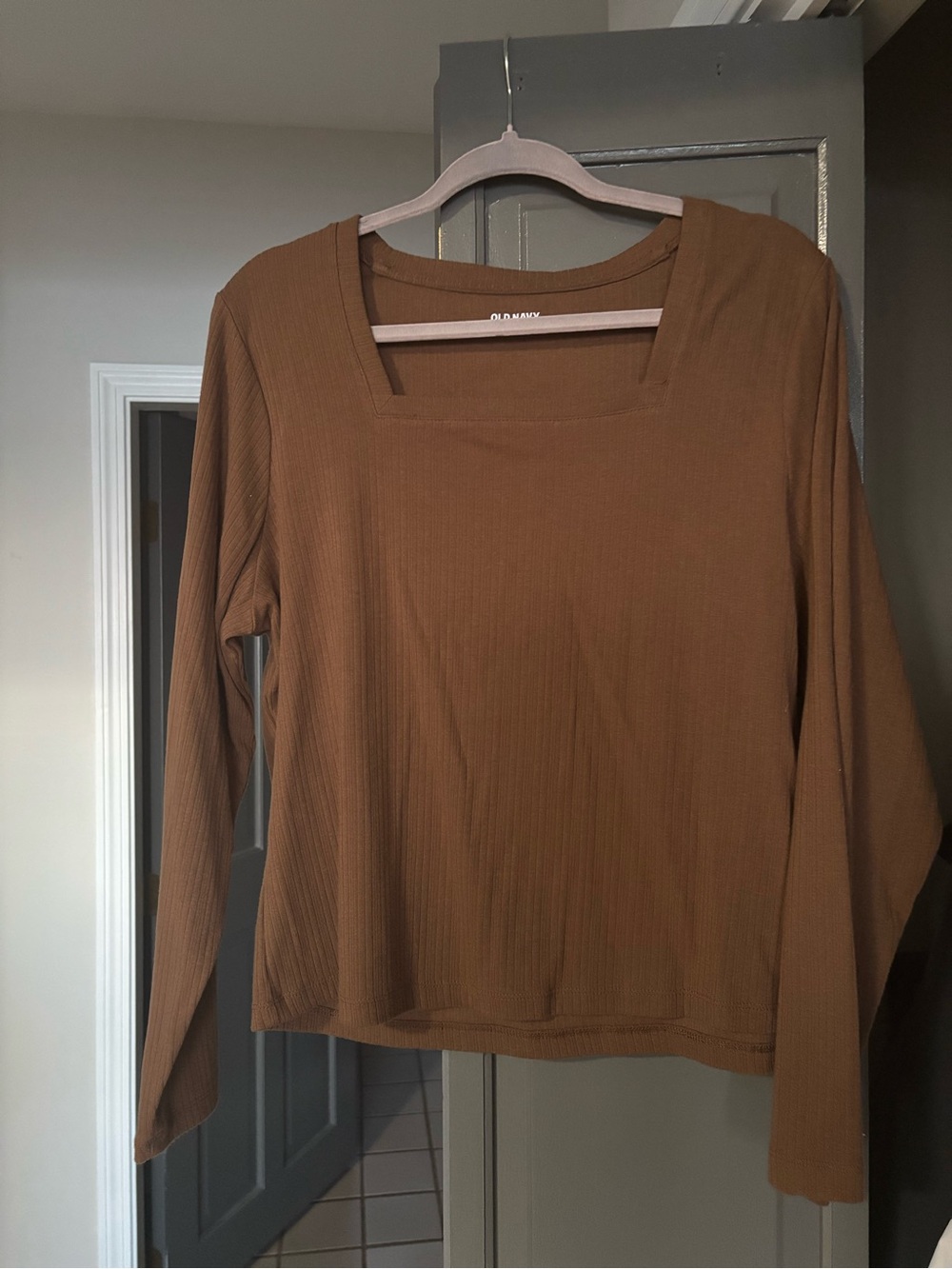 Old Navy Brown Ribbed Long Sleeve Square Neck Top